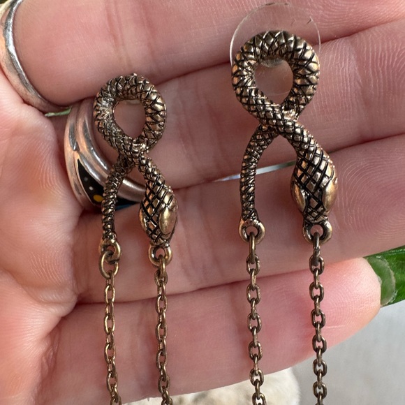 Alexis Bittar Bronze Snake Chain Earrings with Green Accents - Picture 5 of 6